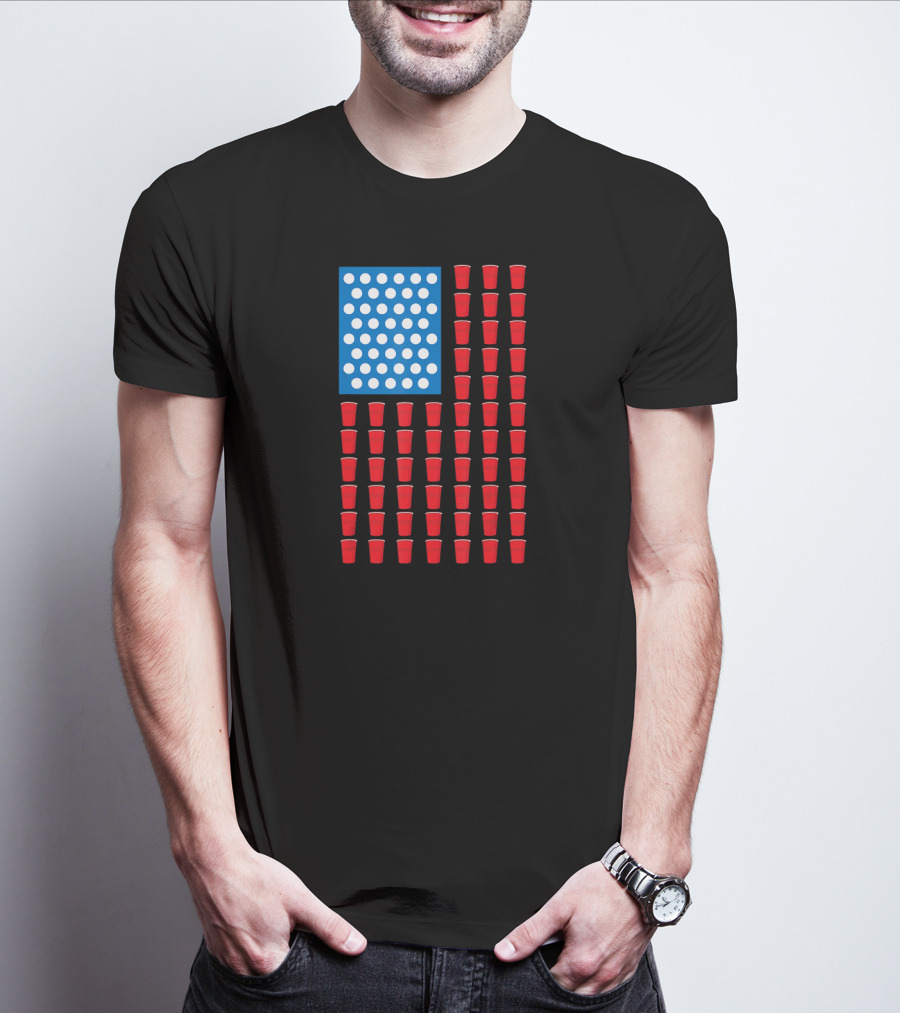 American Flag Beer Pong Red Cup Pattern Patriotic Party T-Shirt