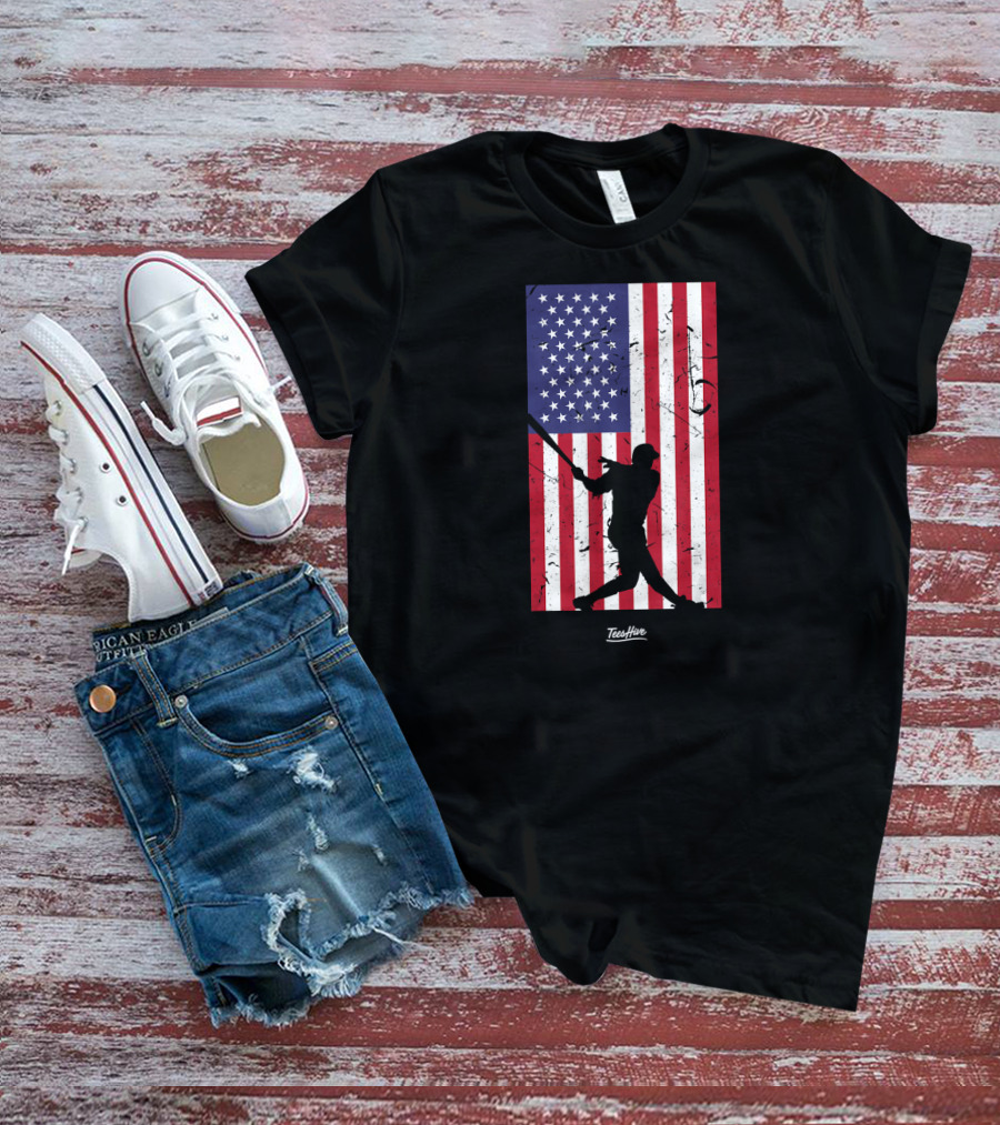 American Flag Baseball Silhouette TeeHive T-Shirt