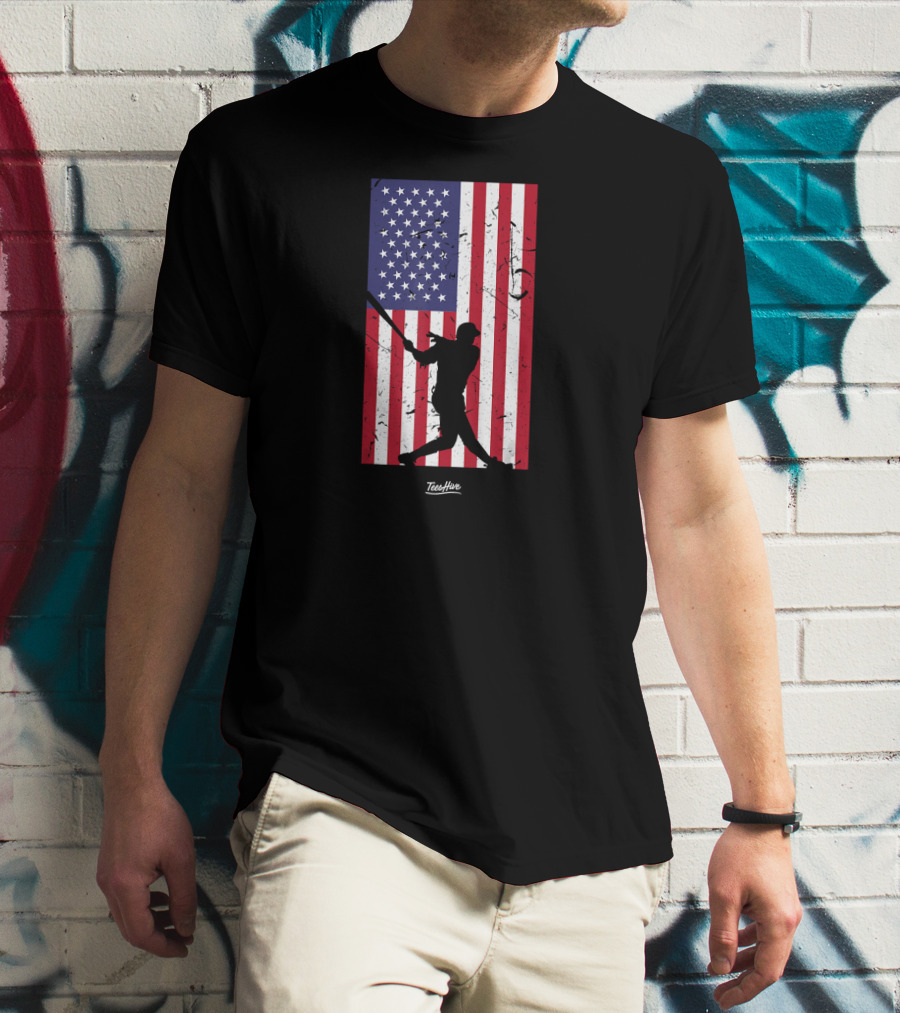 American Flag Baseball Silhouette TeeHive T-Shirt