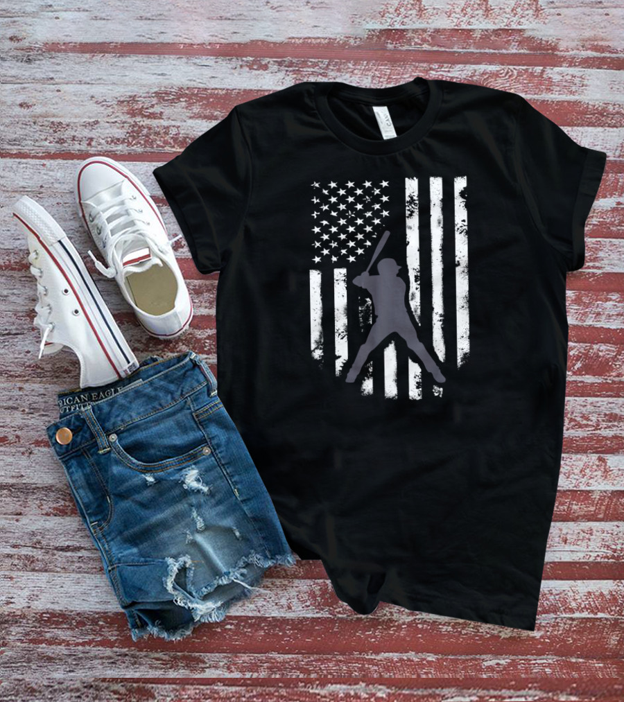 American Flag Distressed Baseball Batter T-Shirt