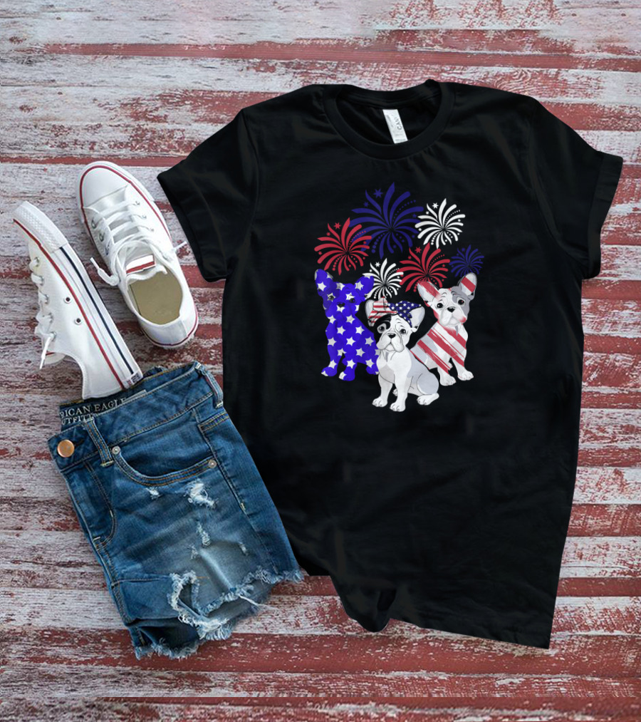 American Flag French Bulldog Fireworks T-Shirt
