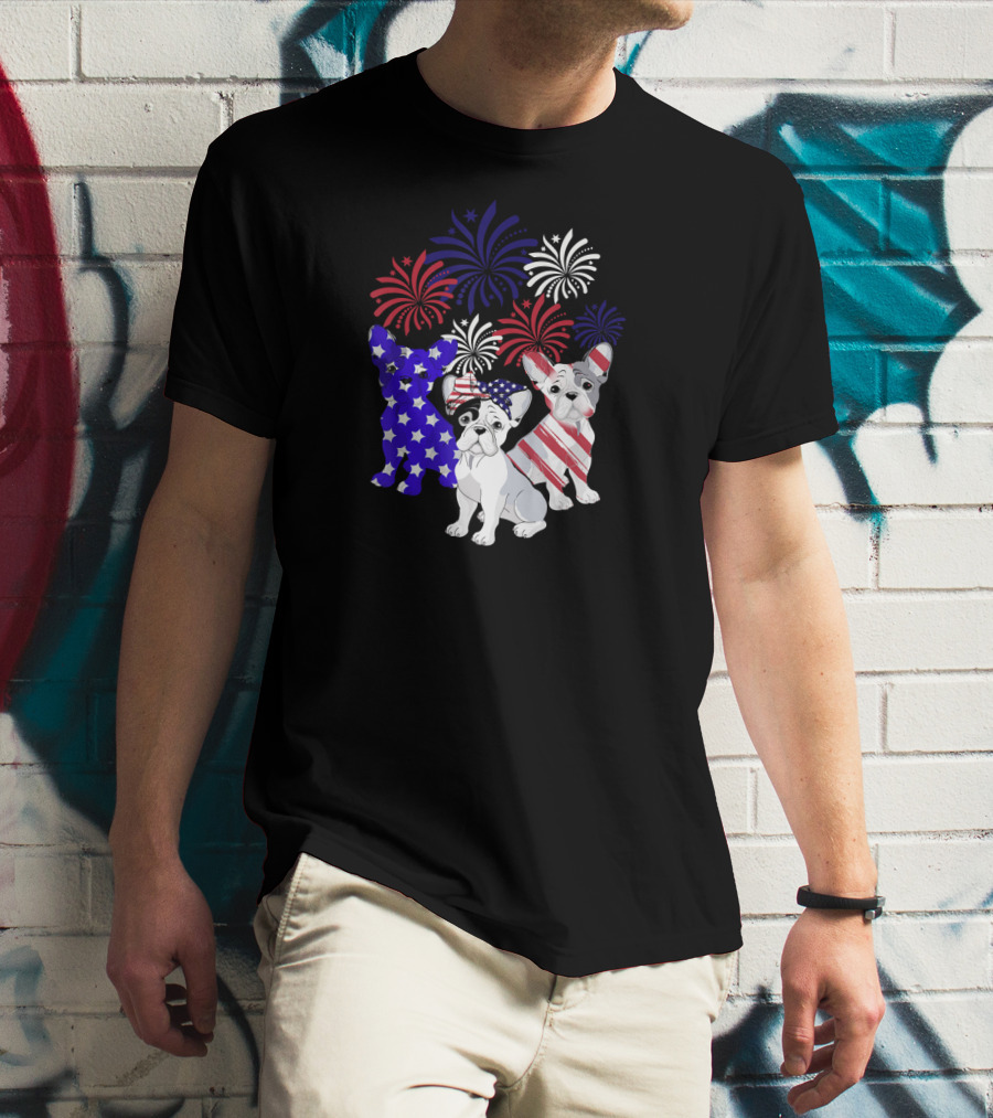 American Flag French Bulldog Fireworks T-Shirt