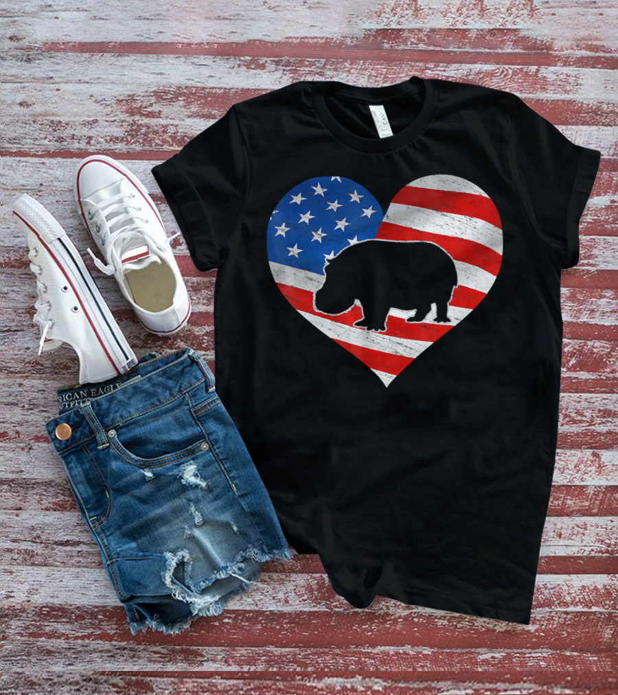 American Flag Hippo Heart T-Shirt
