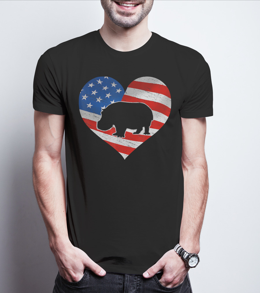 American Flag Hippo Heart T-Shirt