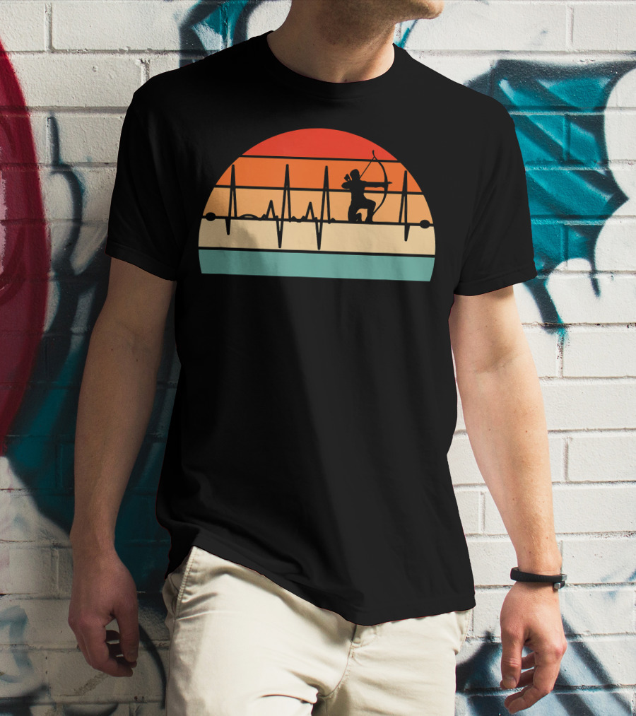 Archery Heartbeat Sunset Kneeling Archer T-Shirt