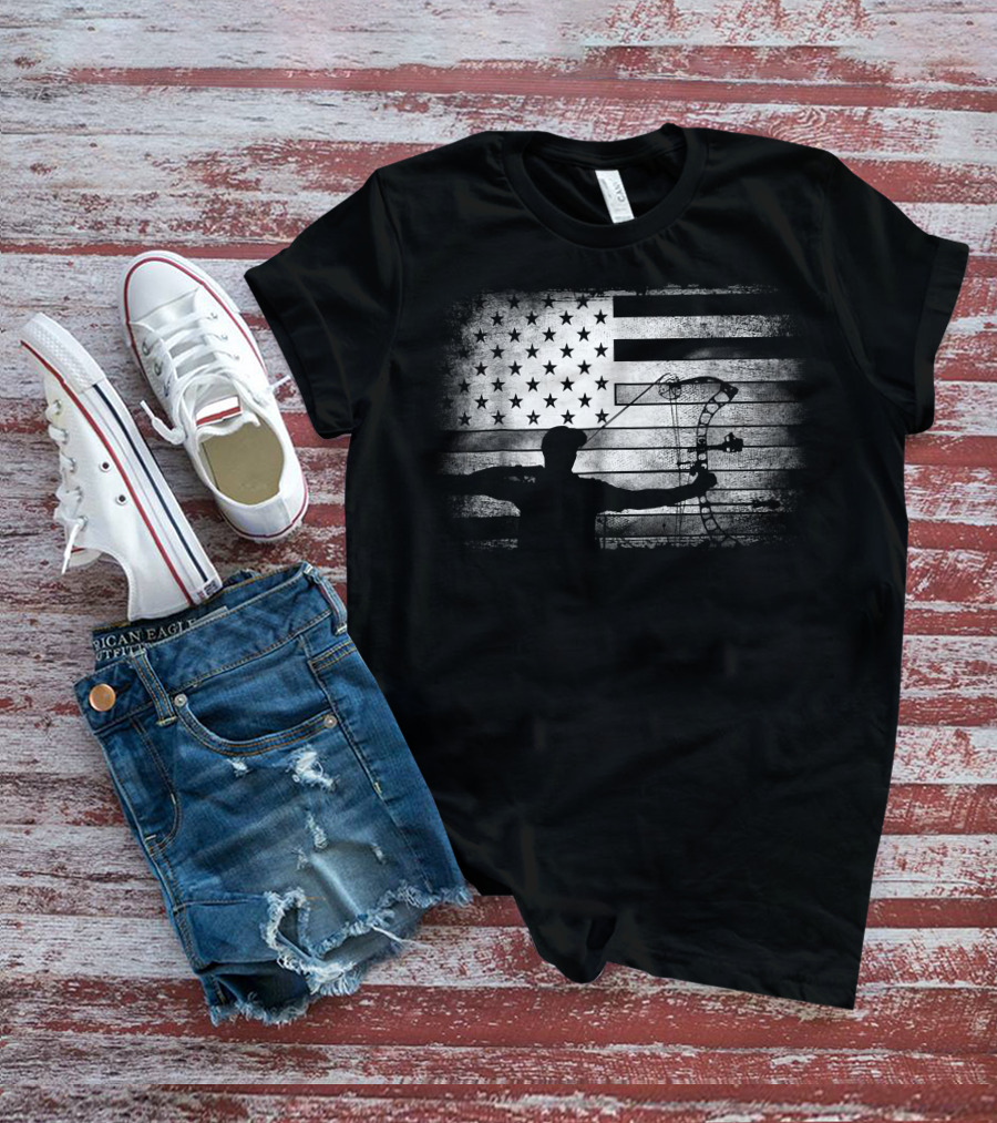 Archery American Flag USA Bow Hunter T-Shirt