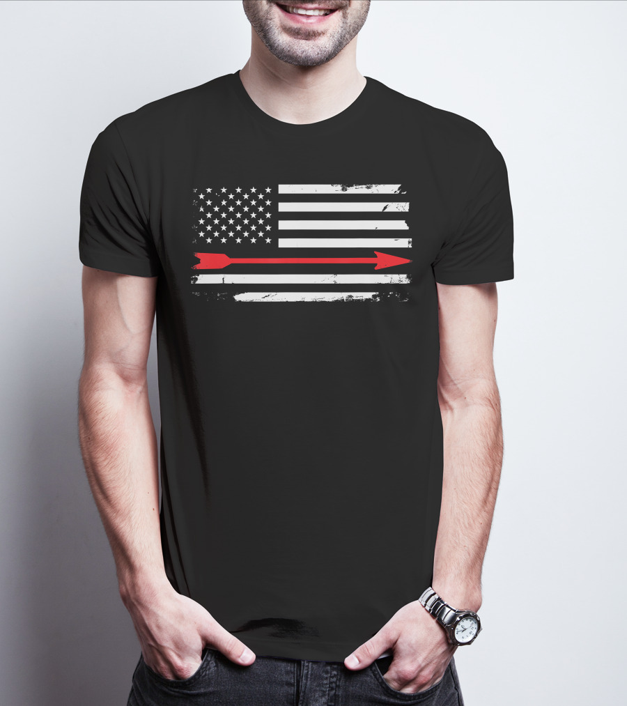 Vintage American Flag With Red Arrow Archery T-Shirt