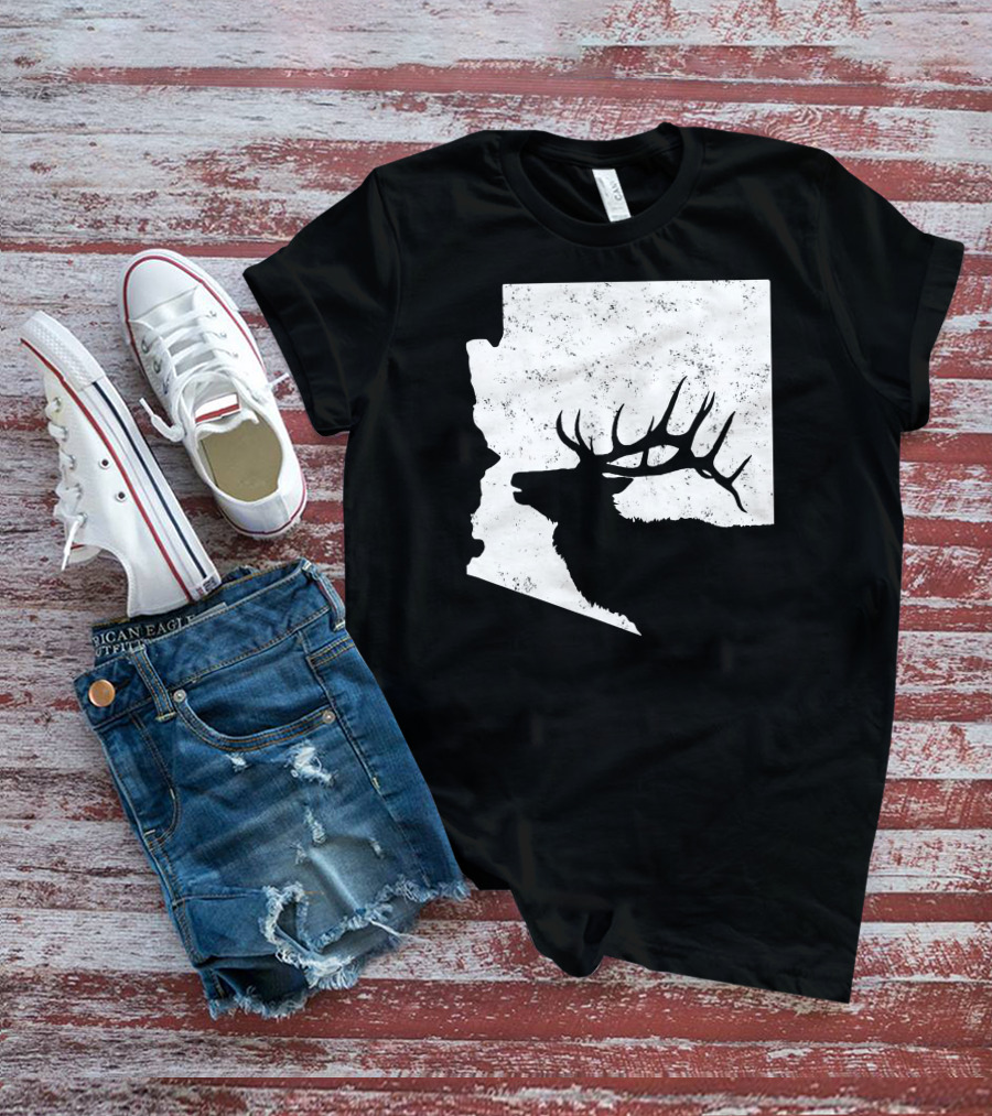 Arizona Elk Silhouette In Bull Hunting Motif T-Shirt