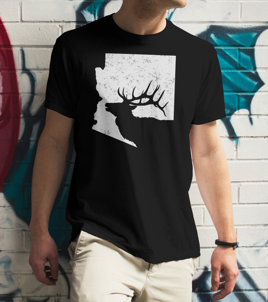 Arizona Elk Silhouette In Bull Hunting Motif T-Shirt