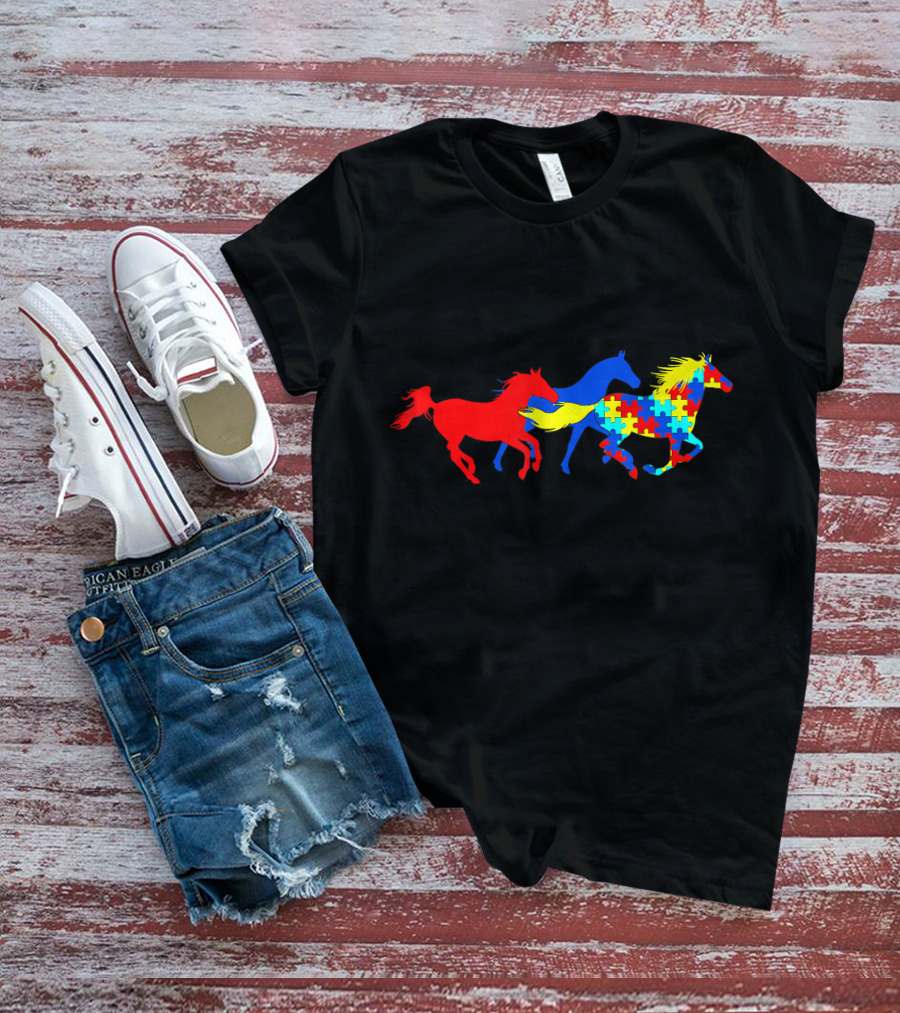 Autism Awareness Running Horses Puzzle T-Shirt
