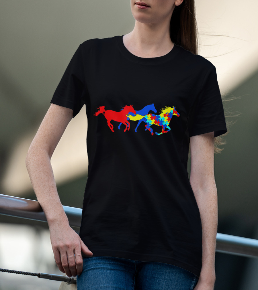 Autism Awareness Running Horses Puzzle T-Shirt