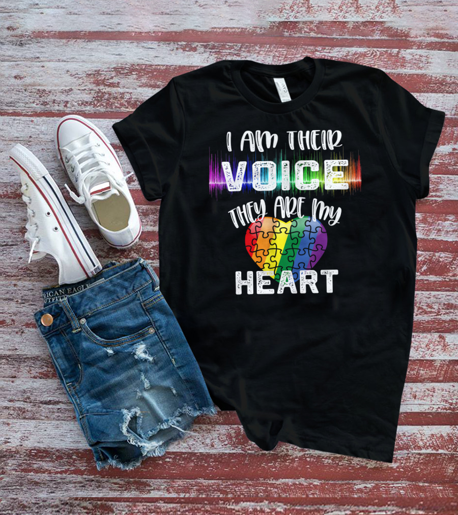 I Am Their Voice They Are My Heart Autism Teacher Puzzle Heart T-Shirt