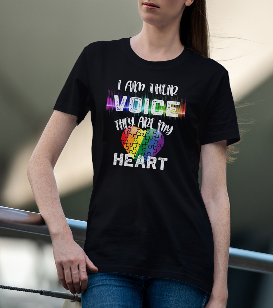 I Am Their Voice They Are My Heart Autism Teacher Puzzle Heart T-Shirt