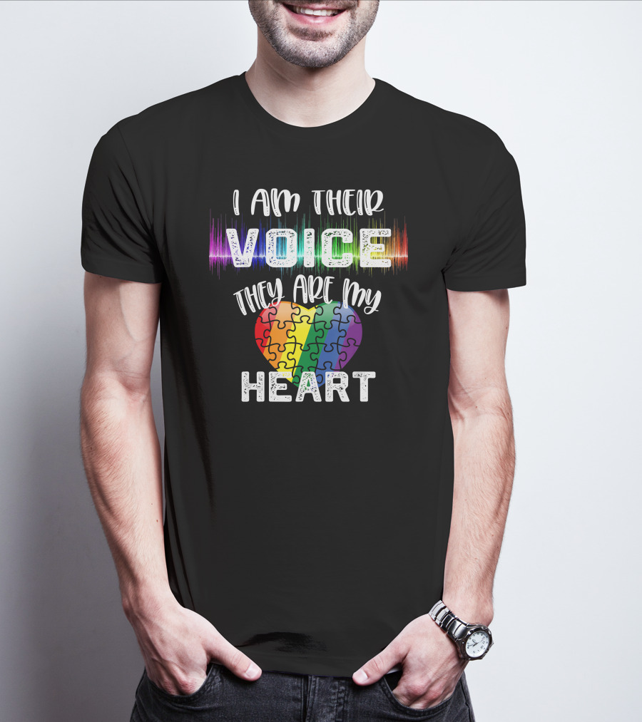 I Am Their Voice They Are My Heart Autism Teacher Puzzle Heart T-Shirt