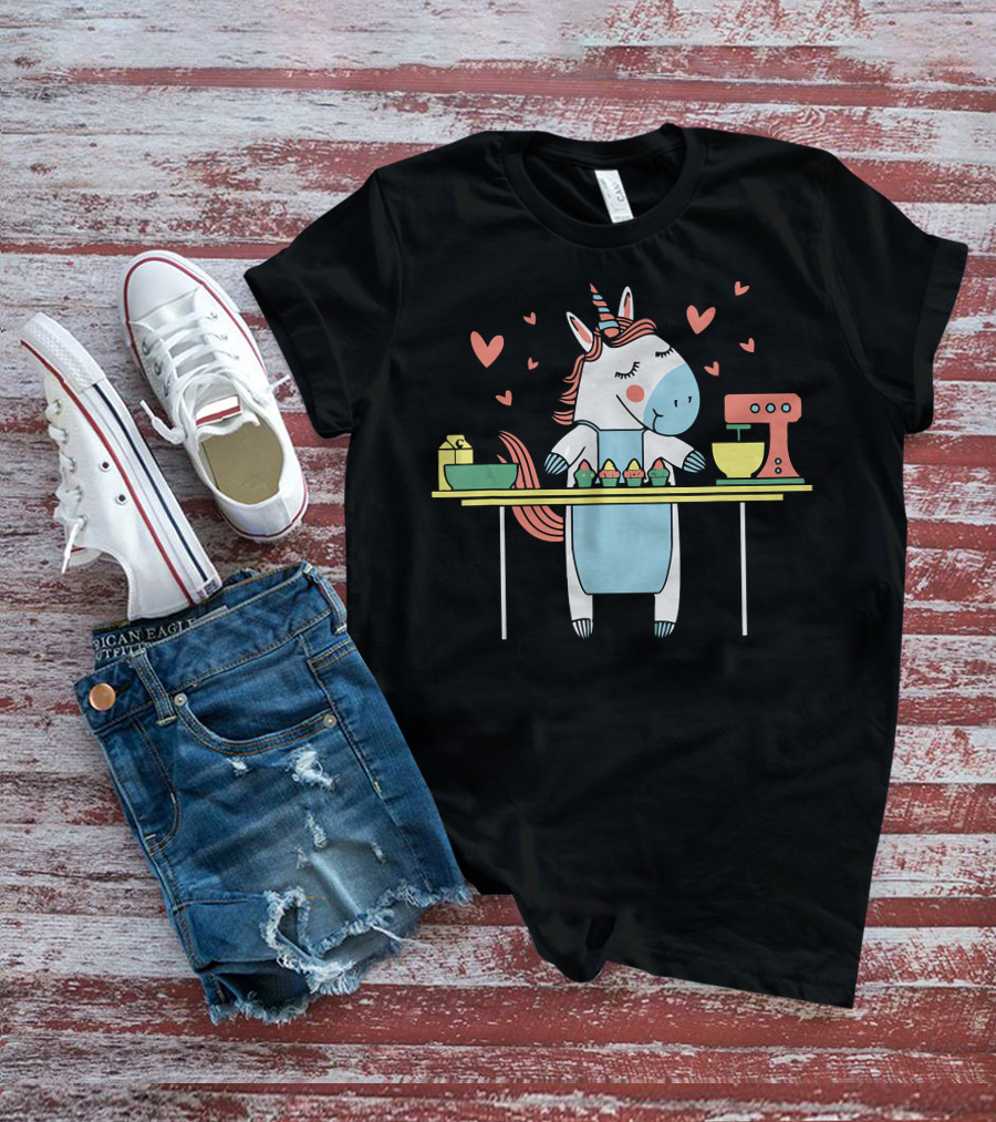 Baking Unicorn Cupcakes With Hearts And Mixer T-Shirt