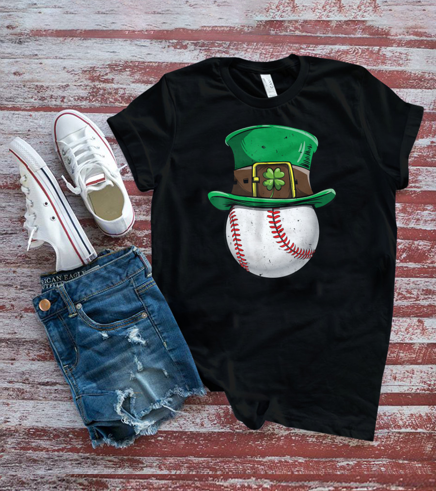 Leprechaun Hat Baseball With Shamrock Stitching T-Shirt
