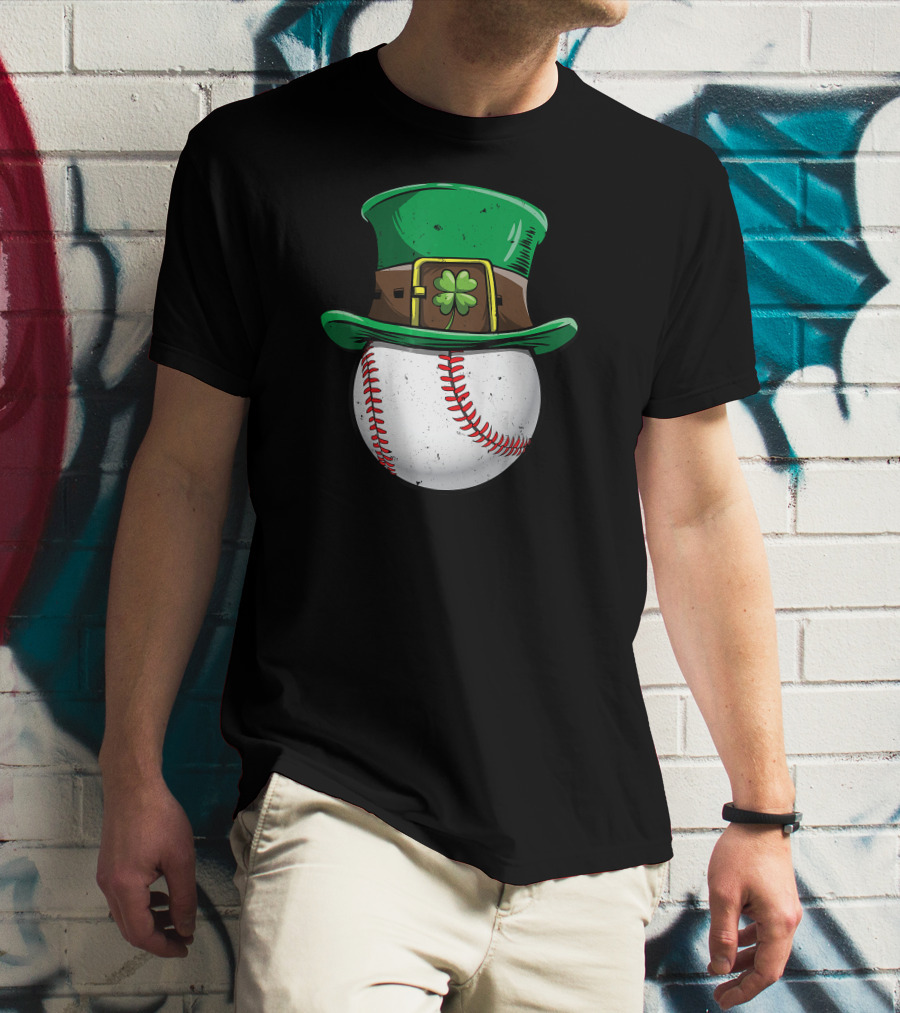Leprechaun Hat Baseball With Shamrock Stitching T-Shirt