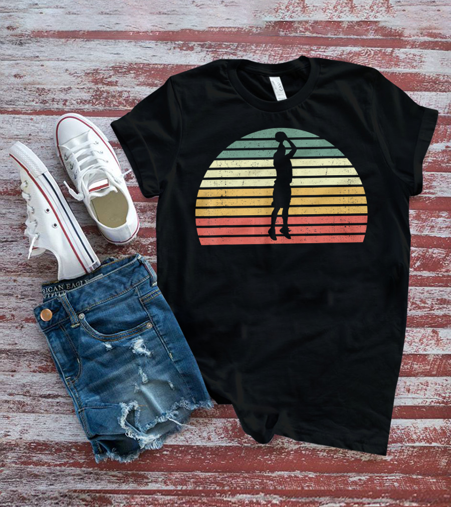 Retro Sunset Basketball Jumpshot 3 Pointer T-Shirt