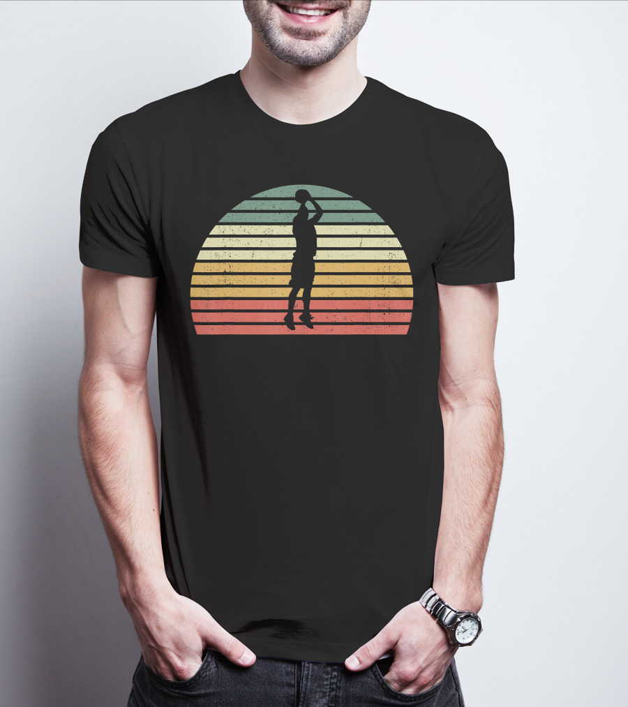 Retro Sunset Basketball Jumpshot 3 Pointer T-Shirt