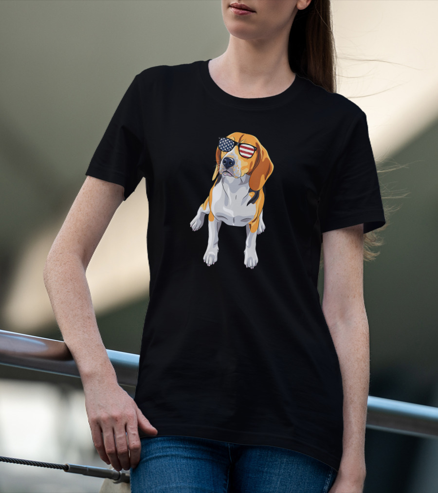 Beagle Wearing American Flag Sunglasses Patriotic T-Shirt