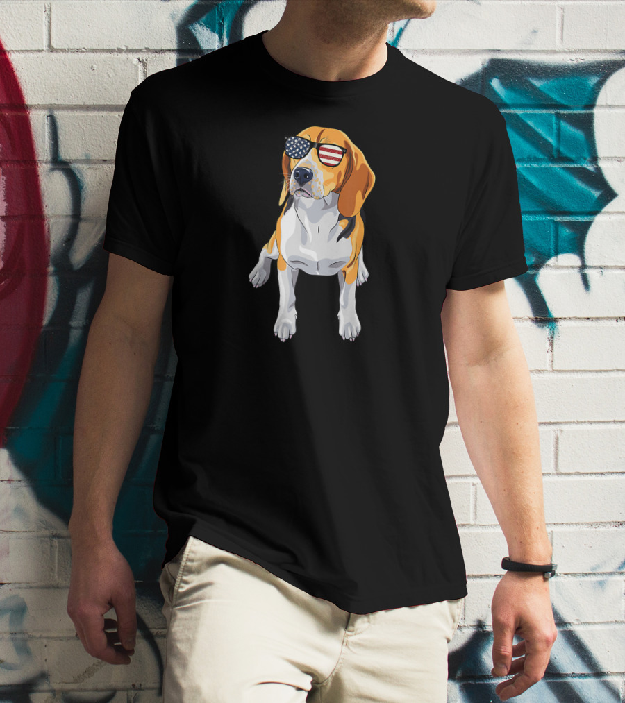 Beagle Wearing American Flag Sunglasses Patriotic T-Shirt