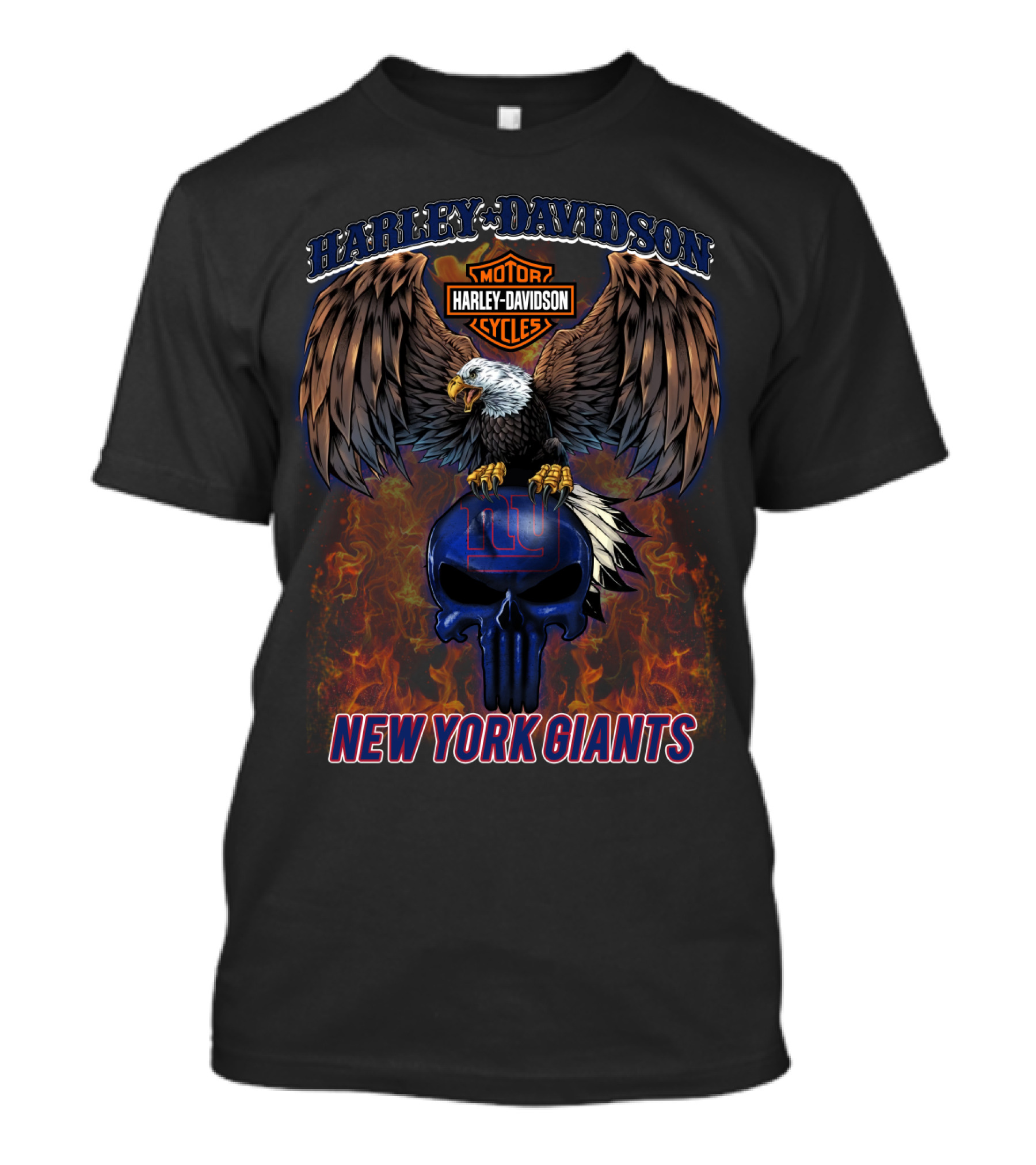 Harley Davidson New York Giants Eagle Motorcycle Skull T-Shirt