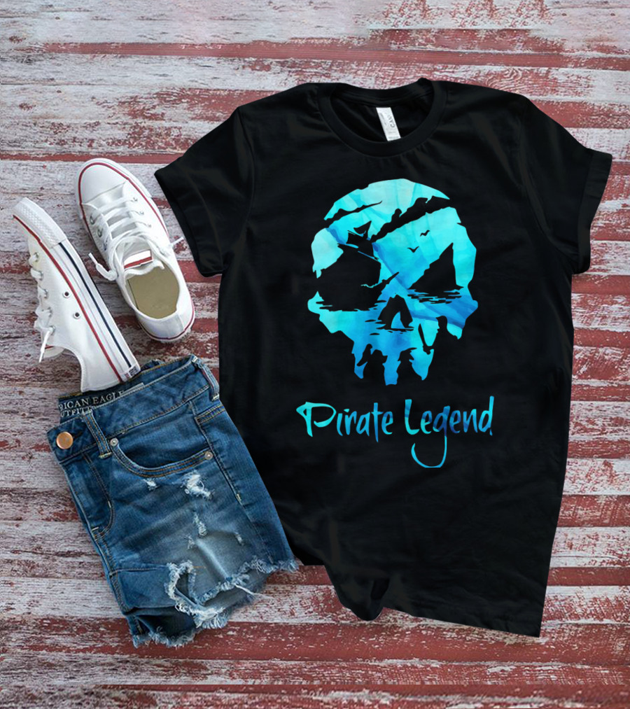 Pirate Legend Skull With Blue Ocean T-Shirt