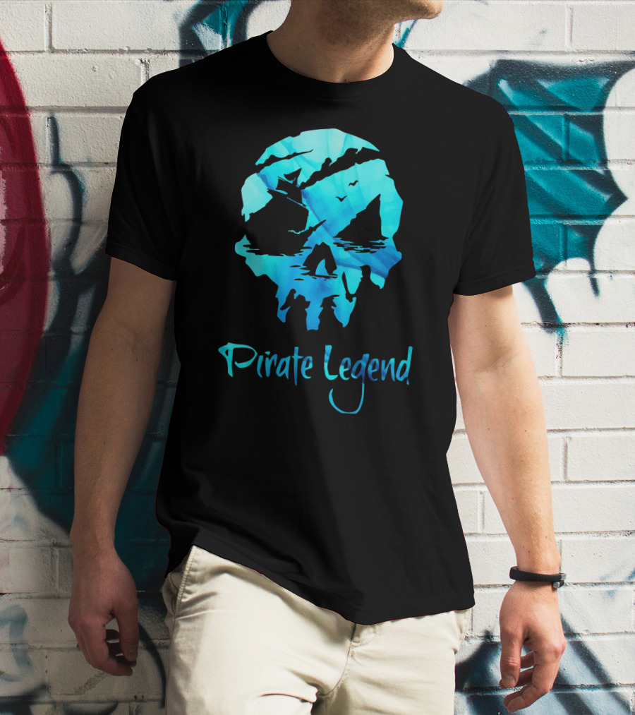 Pirate Legend Skull With Blue Ocean T-Shirt