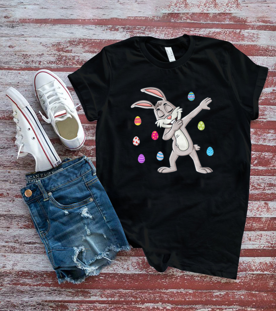 Easter Day Dabbing Rabbit With Colorful Eggs Dab T-Shirt