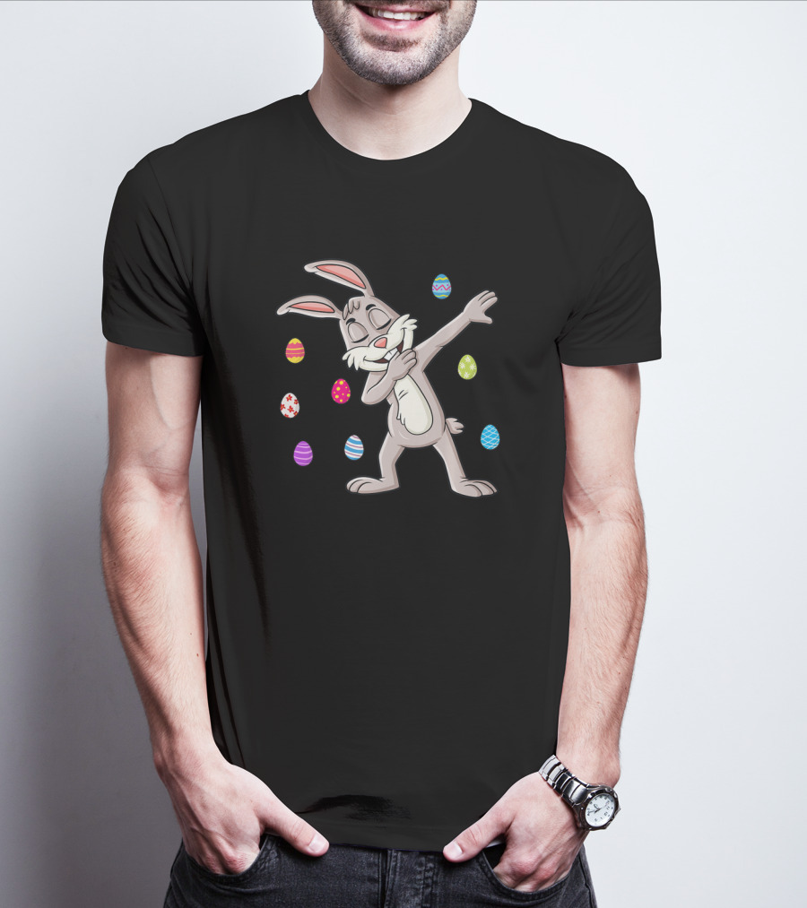 Easter Day Dabbing Rabbit With Colorful Eggs Dab T-Shirt
