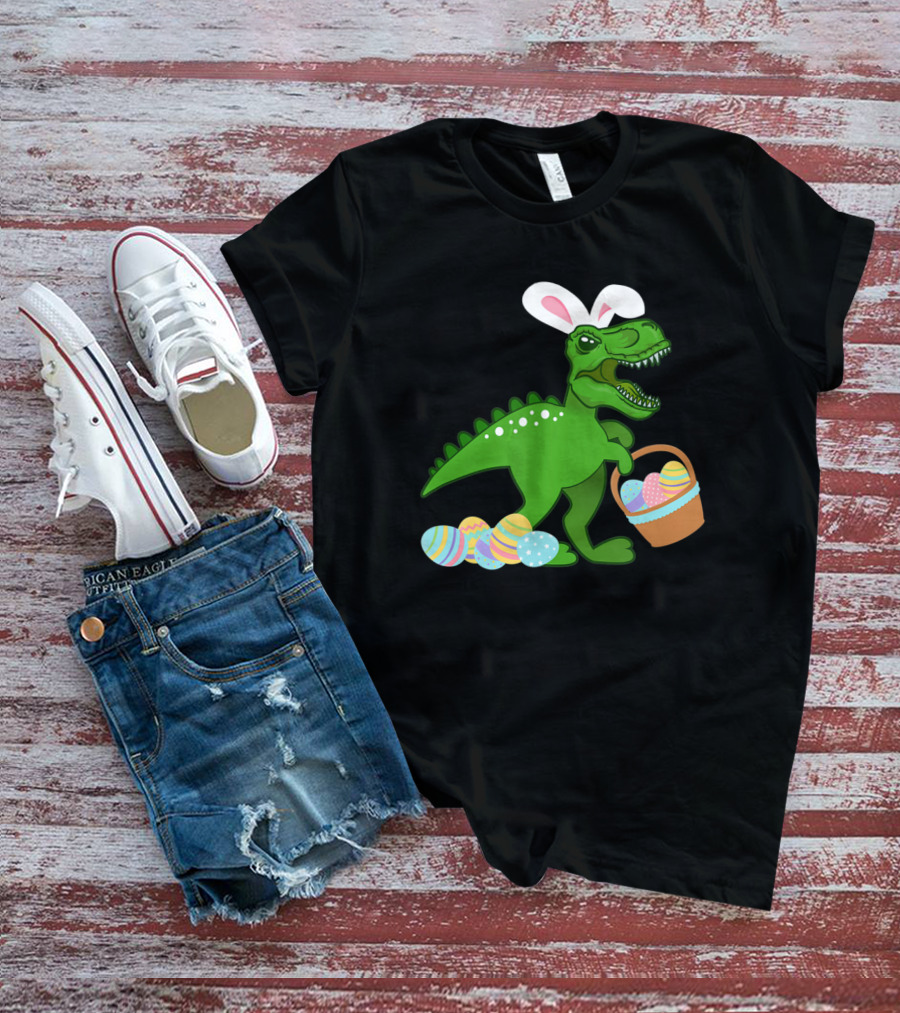 Easter Bunny Dinosaur T-Rex Egg Hunt With Basket And Eggs T-Shirt