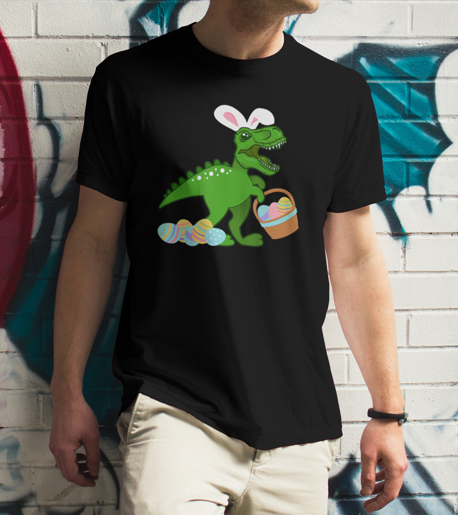 Easter Bunny Dinosaur T-Rex Egg Hunt With Basket And Eggs T-Shirt