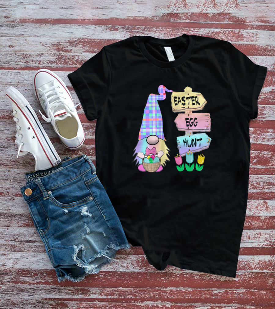 Easter Egg Hunt Gnome Pastel Spring Gingham T-Shirt