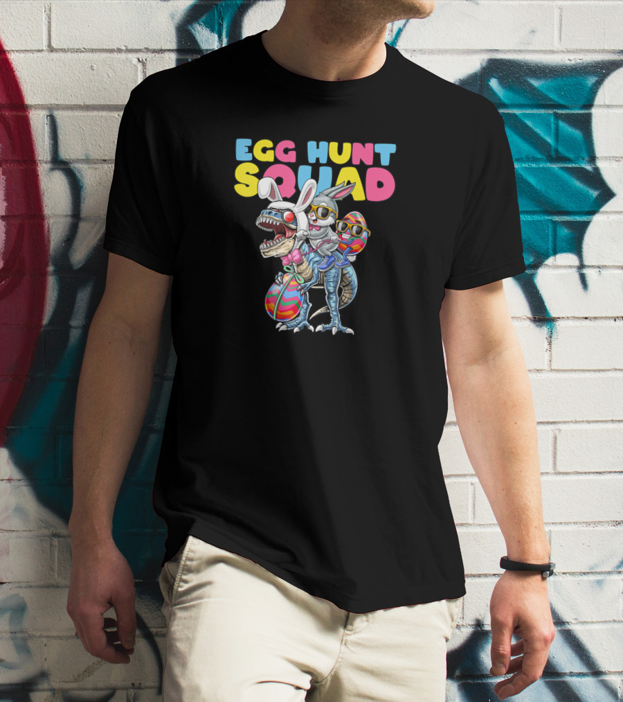 Egg Hunt Squad Easter Bunny Dinosaur With Rabbit Ears And Sunglasses T-Shirt
