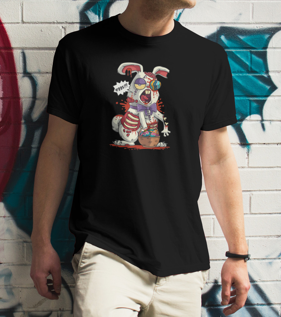 Kawaii Zombie Easter Bunny With Eggs Basket And Purple Bow In Colorful Easter Egg Hunt T-Shirt