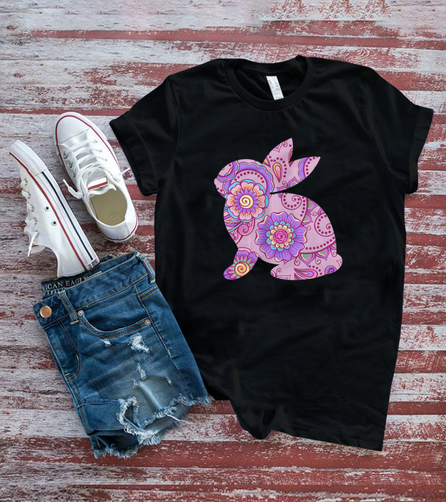 Easter Women Pastel Bunny With Floral T-Shirt