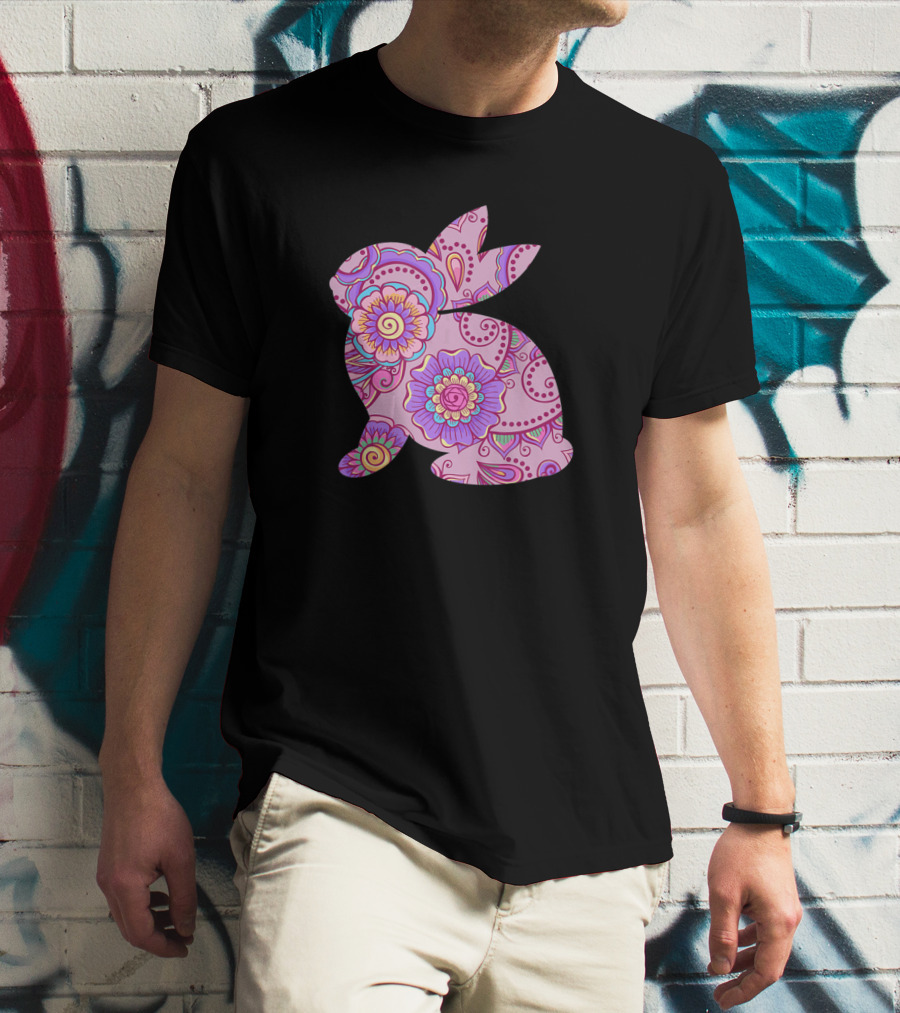Easter Women Pastel Bunny With Floral T-Shirt