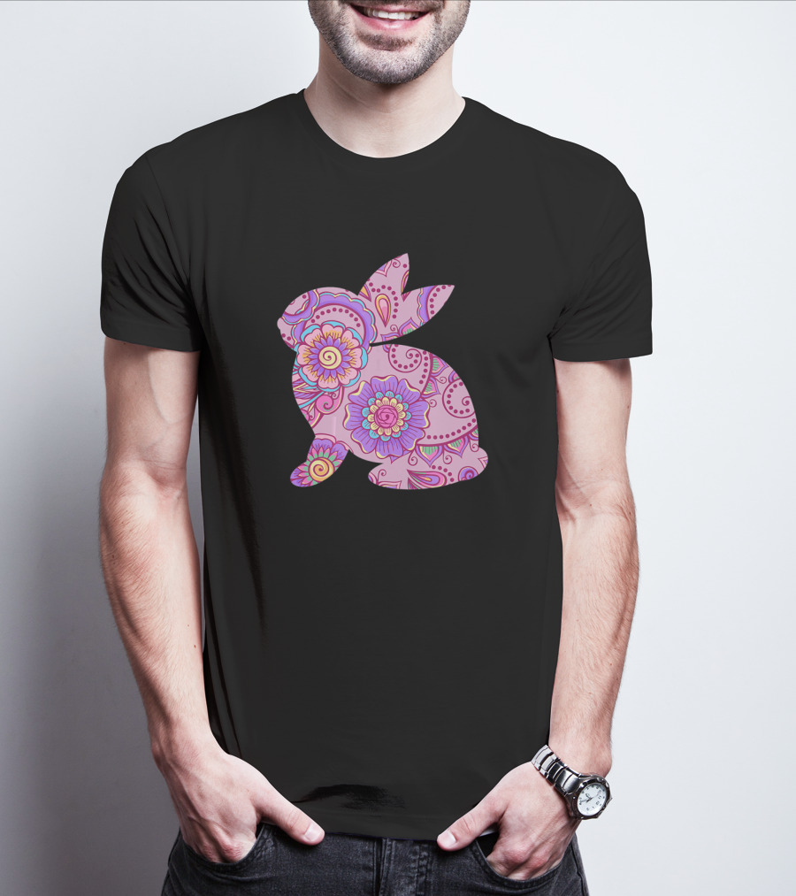 Easter Women Pastel Bunny With Floral T-Shirt