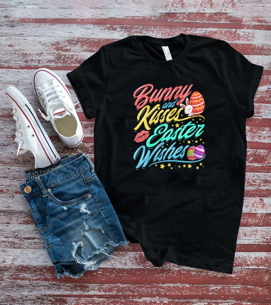 Bunny And Kisses Easter Wishes Easter Egg Stars And Lip T-Shirt