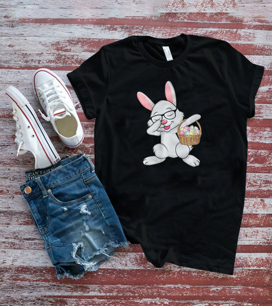 Dabbing Bunny Easter Rabbit With Basket Of Eggs Dab Gesture T-Shirt