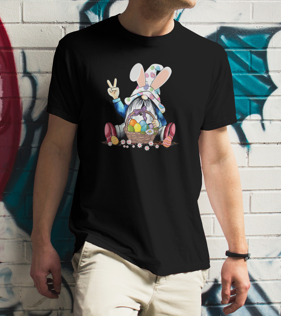 Gnome Easter Hippie Peace Sign Egg Basket Rabbit Hat T-Shirt