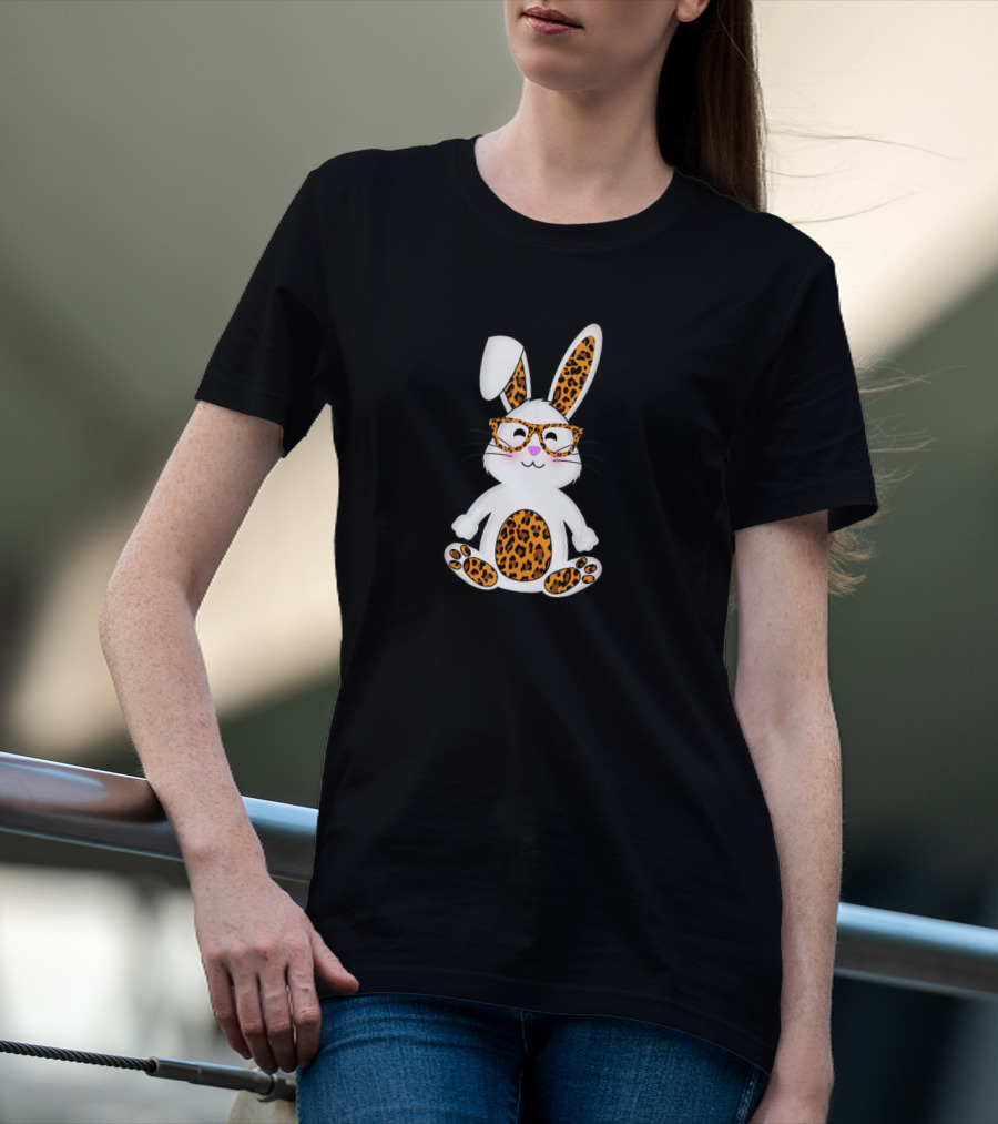 Rabbit Bunny With Leopard Sunglasses Easter T-Shirt