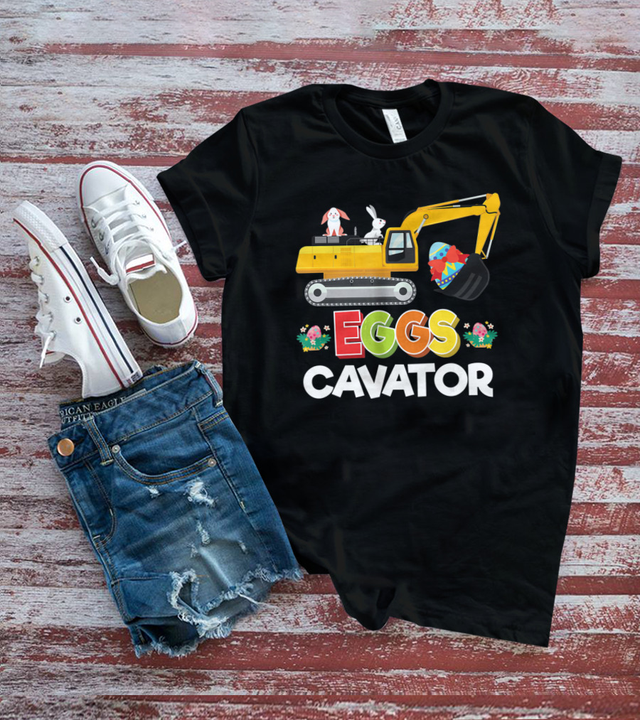 Easter Egg Hunt Toddlers Funny Eggs Cavator With Bunnies And Excavator T-Shirt