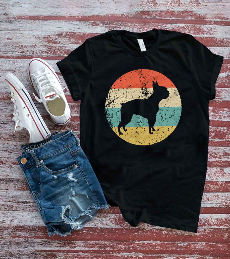 Boston Terrier Retro Vintage Dog Silhouette Sunset T-Shirt