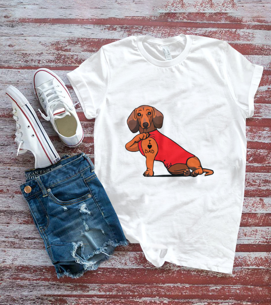 Dachshund I Love Dad Tattoo Red T-Shirt