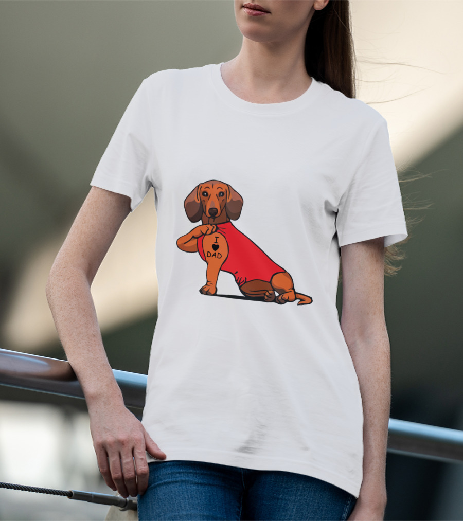 Dachshund I Love Dad Tattoo Red T-Shirt