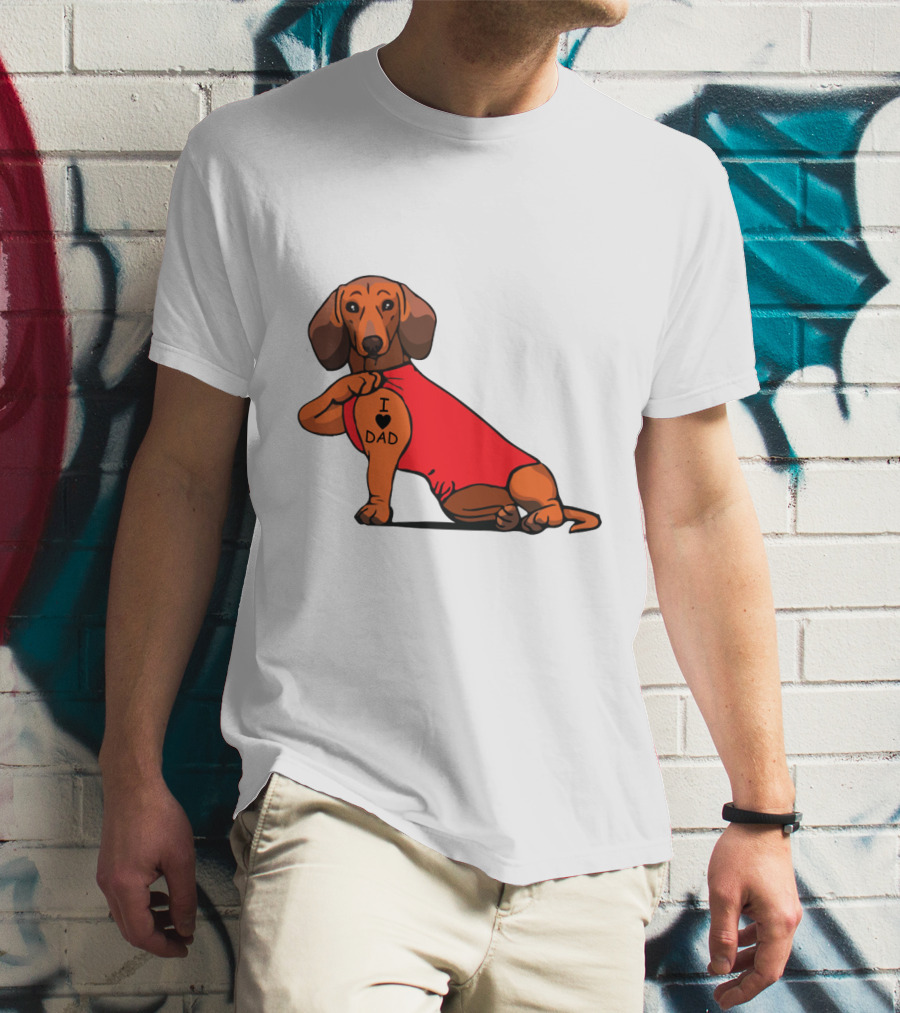 Dachshund I Love Dad Tattoo Red T-Shirt
