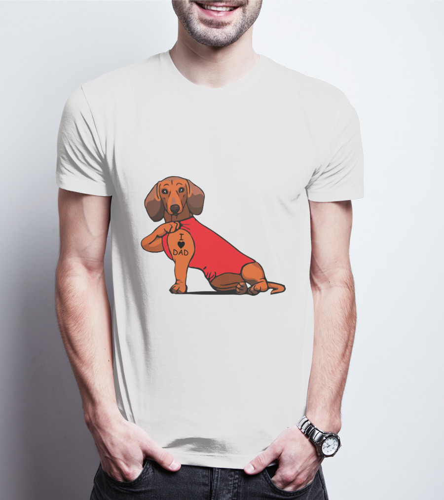 Dachshund I Love Dad Tattoo Red T-Shirt