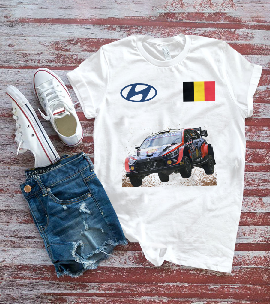 Neuville Hyundai Motorsport Team Rally Car Belgium Flag Iconic Racing Décor T-Shirt