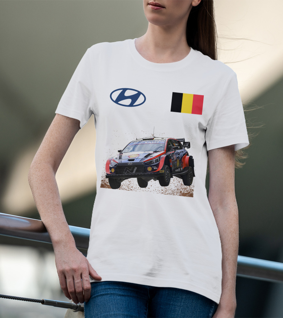 Neuville Hyundai Motorsport Team Rally Car Belgium Flag Iconic Racing Décor T-Shirt